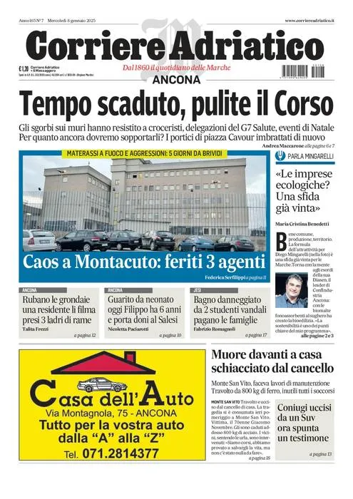 Prima-pagina-corriere adriatico-edizione-di-oggi-08-01-2025